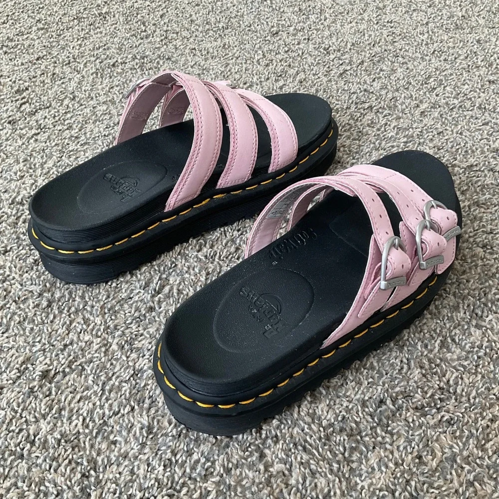 Dr Martens Womens Blaire Slide Platform Sandals Pink Leather Buckle Size 8 US